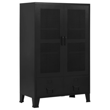 vidaXL Office Cabinet File Cabinet with Mesh Doors Industrial Black Steel