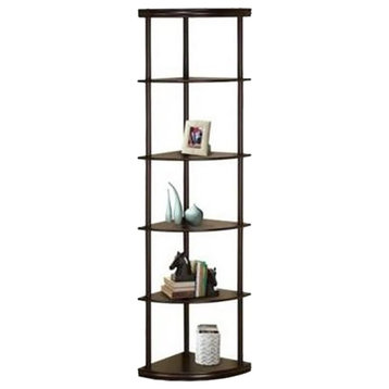 Bonwick 5-shelf Metal Frame Corner Bookshelf Cappuccino