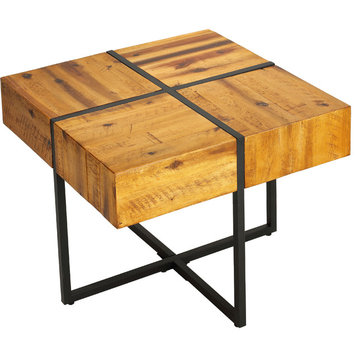 Cortesi Home Landon End Table, Solid Wood with Black Metal Frame