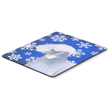 Bedlington Terrier Winter Snowflakes Holiday Mouse Pad/Hot Pad/Trivet