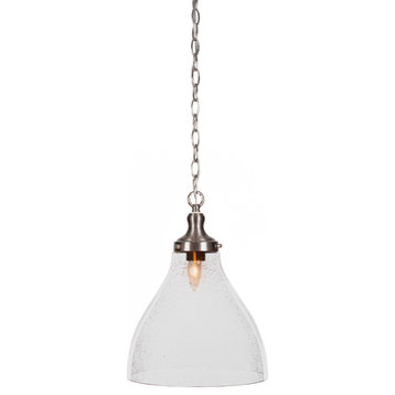 Juno 1-Light Chain Hung Pendant, Brushed Nickel/Clear Bubble