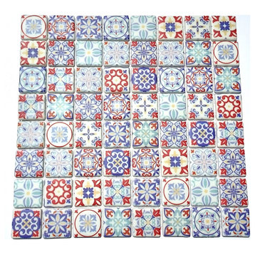 Glass Mosaic Tile Sheet Giglio Square 1.5" Multicolor Small Pattern