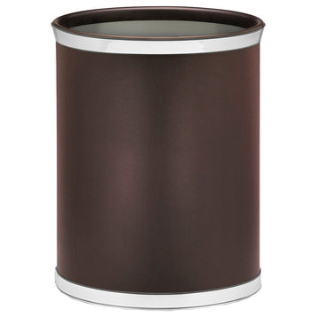 Sophisticates Brown With Polished Chrome 14" Oval Waste Basket