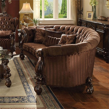 ACME Versailles Sofa with 5 Pillows, Brown Velvet and Cherry Oak