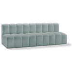 Meridian Furniture - Arc Vegan Leather Upholstered 3-Pc. Modular Sofa, Green - Unleash modern opulence with the Arc Vegan Leather 3pc. Sectional. Crafted for the modern connoisseur, this Sectional injects an air of refined luxury into any space. Its sleek silhouette, upholstered in supple mint green vegan leather, exudes timeless sophistication while the deep channel tufting adds textural intrigue, further elevating the chair's visual appeal. The modular design makes it a versatile chameleon, effortlessly adapting to your evolving needs and preferences. Whether you envision it gracing a chic living room corner, basking in the glow of a bedroom window, or adding a touch of drama to a home office, the Arc seamlessly complements your unique interior aesthetic.