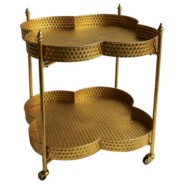 Metal 2-Tier Clover Shaped Bar Cart With Caster Wheels, Gold