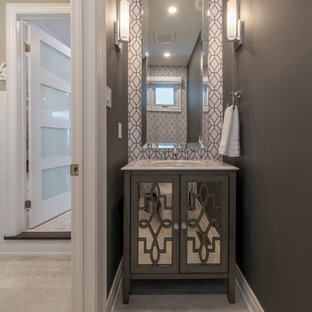 75 Beautiful Bath With Glass Front Cabinets And Solid Surface