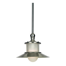 New England 1-Light Mini Pendant, Brushed Nickel, Acid Etched Glass