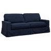 Box Cushion Slip-Covered Sofa, Stain Resistant Performance Fabric, Navy Blue