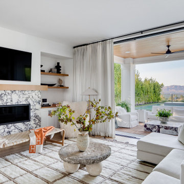 California Traditional Open Floorplan Living Room With Fireplace