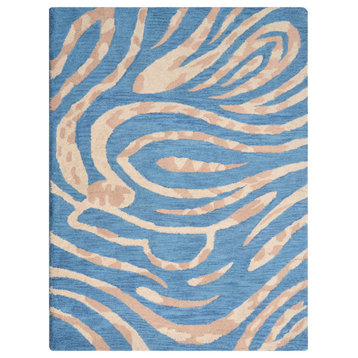 Hand Tufted Wool Area Rug Contemporary Blue