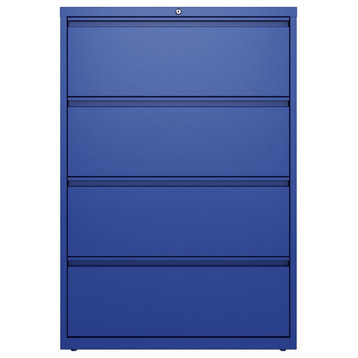 Pemberly Row 36" Metal Lateral File Cabinet with 4 Drawers in Classic Blue