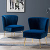 Set of 2 Accent Chair, Angled Legs With Velvet Seat & Channeled Back, Navy