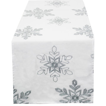 Holiday Nivalis Collection Snowflake Christmas Table Runner, Silver, 16"x108"