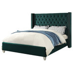 Meridian Furniture - Ames Velvet Bed, Green, King - Elegant and eye-catching, the stunning Aiden Bed from Meridian Furniture is the perfect addition to any bedroom. Rich velvet covers the deep tufted design. A beautiful wing bed design is complimented by hand applied chrome nail head details. Strength and beauty is guaranteed with a solid wood frame and stainless steel legs.