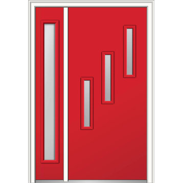 Frosted 3-Lite Vertical Steel Door With Sidelite, 53"x81.75" Left Hand In-Swing