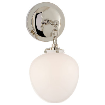 Katie Small Acorn Sconce in Polished Nickel with White Glass