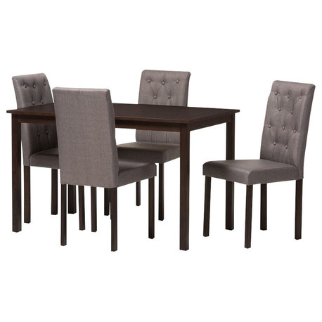 Gardner 5-Piece Dark Brown Finished Upholstered Dining Set, Gray Fabric