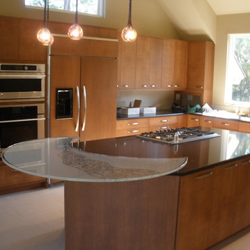 Circular Glass Kitchen Island Top, Carved and Etched