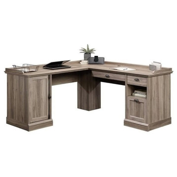 Bowery Hill Contemporary Wood L-Shaped Home Office Desk in Salt Oak