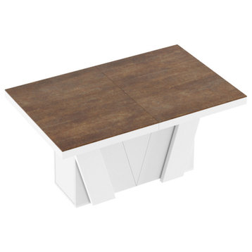 Alena Extendable Dining Table, Brown Matte/White