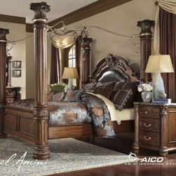 AICO Furniture - Monte Carlo II 7 Piece California King Poster Bedroom Set in Ca - Bedroom Furniture Sets
