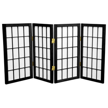2 ft Tall Room Divider, Window Pane Wood Frame With Rice Paper Panels, Black