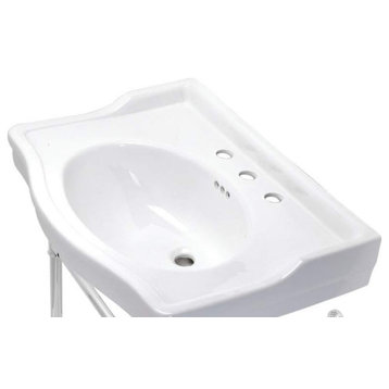 Victorian Bathroom Sink, Stainless Steel Legs & Ceramic Basin, Polished Chrome