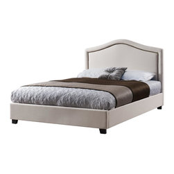 Upholstered Nailhead Platform Bed - Taupe - Platform Beds