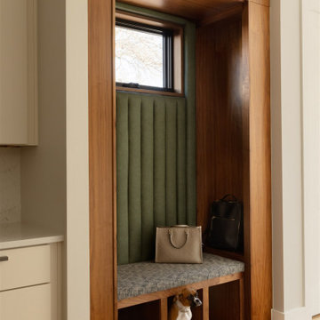 Entryway Built-in Bench with Upholstered Wall and Cubbies