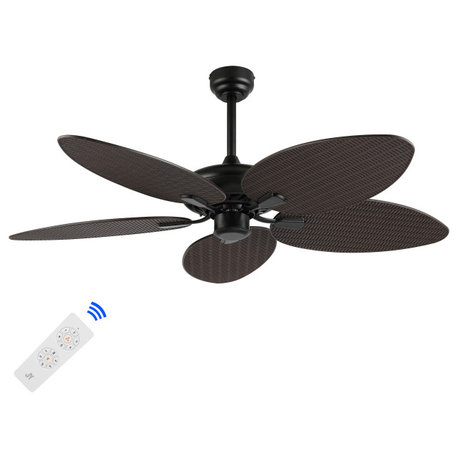 Raffles 52" App/Remote 6-Speed Palm Blade Ceiling Fan, Dark Brown Wood