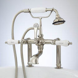 TALL DECK-MOUNT TELEPHONE TUB FAUCET AND HAND SHOWER - PORCELAIN LEVER HANDLES - Bathroom Faucets And Showerheads