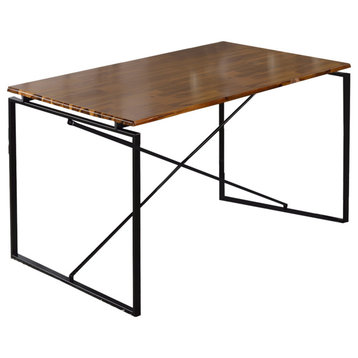 Benzara BM209583 Rectangular Wooden Dining Table X Shape Metal Base, Black/Brown