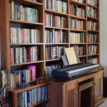 Bespoke Sapele Library With Integrated Keyboard Desk and Work Desk