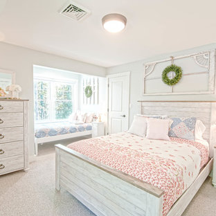 Ispirazione per una camera degli ospiti stile shabby di medie dimensioni con pareti blu, moquette e pavimento grigio