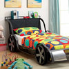 Benzara BM141553 Gt Racer Metal Twin Size Bed, Silver and Black