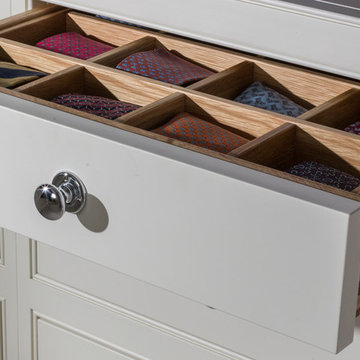 Bespoke tie storage with oak dovetail details