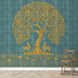 Pichwai Tree of Life Wallpaper, Blue - Wallpaper