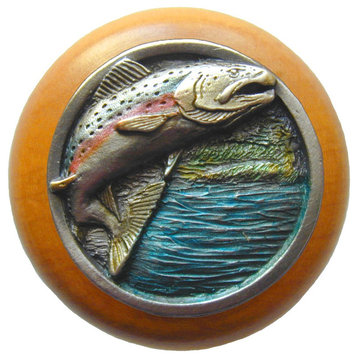 Notting Hill Leaping Trout/Maple Wood Knob - Pewter Hand Tinted