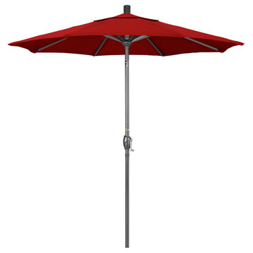 7.5' Gray Push-Button Tilt Crank Lift Aluminum Umbrella, Sunbrella, Jockey Red