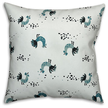 Rooster Pattern, Blue Outdoor Throw Pillow, 16"x16"