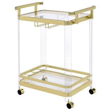 Bowery Hill Modern Acrylic and Finished Metal Serving Cart in Gold