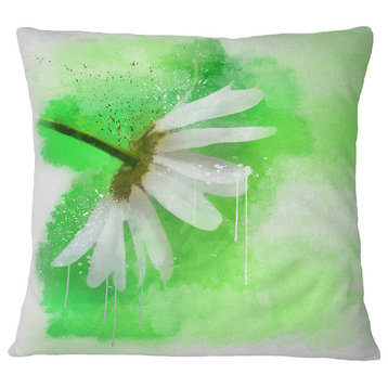 White Chamomile With Green Splashes Floral Throw Pillow, 18"x18"