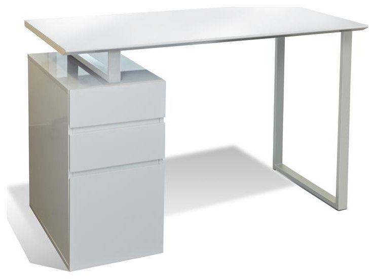 Unique Furniture 48" Reversible Home Office Desk with Filing Cabinet in White