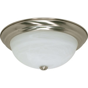 BRUSHED NICKEL 3 LIGHT FLUORESCENT CEILING WITH ALABASTER GLASS 15" X 5.5" 