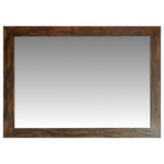 My Barnwood Frames - Rustic Heavily Distressed Wood Mirror, Sedona, 18"x22" - This beautifully-crafted rustic wood mirror features a natural alder wood frame with rich walnut stain and a dark glaze that highlights the texture and color tones in the heavily-distressed wood frame. While this mirror has been greatly distressed, it has a nice finish which keeps it from looking too rough. The Sedona mirror would look wonderful in a log cabin or a modern farmhouse. The distressing gives the wood an aged look and because it is hand-made, no two mirrors are exactly alike. You'll love knowing you have an original piece. D-ring hanging hardware is included with each mirror allowing you to decide whether to hang it horizontally or vertically. Frame width is 3.5 inches, depth is .75 inch. Natural alder wood. Dark walnut stain with espresso glaze. Mirror sizes are listed according to exterior dimensions. Handcrafted in USA. PLEASE NOTE: Because of the possible variances in computer monitor colors and reclaimed wood colors, your completed frame may vary slightly in color and texture from the one you see pictured here.