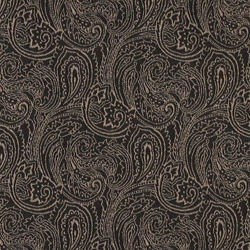 Black, Traditional Abstract Paisley Designed Woven Upholstery Fabric By The Yard