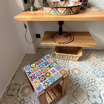 Stool decorated with Mexican tiles