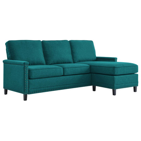 Ashton Upholstered Fabric Sectional Sofa, Teal