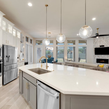 Modern Kitchen With Beautiful Beige Living Sofas, Modern House, Remodeling Ideas